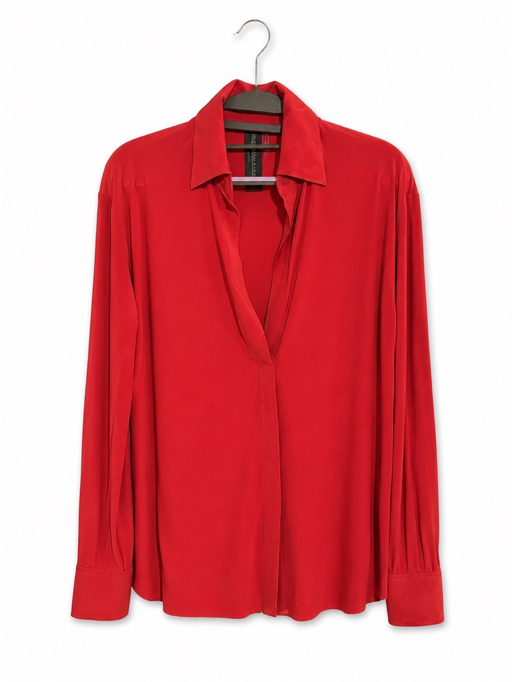 Norma Kamali NK Shirt with Collar Stand in Tiger Red.